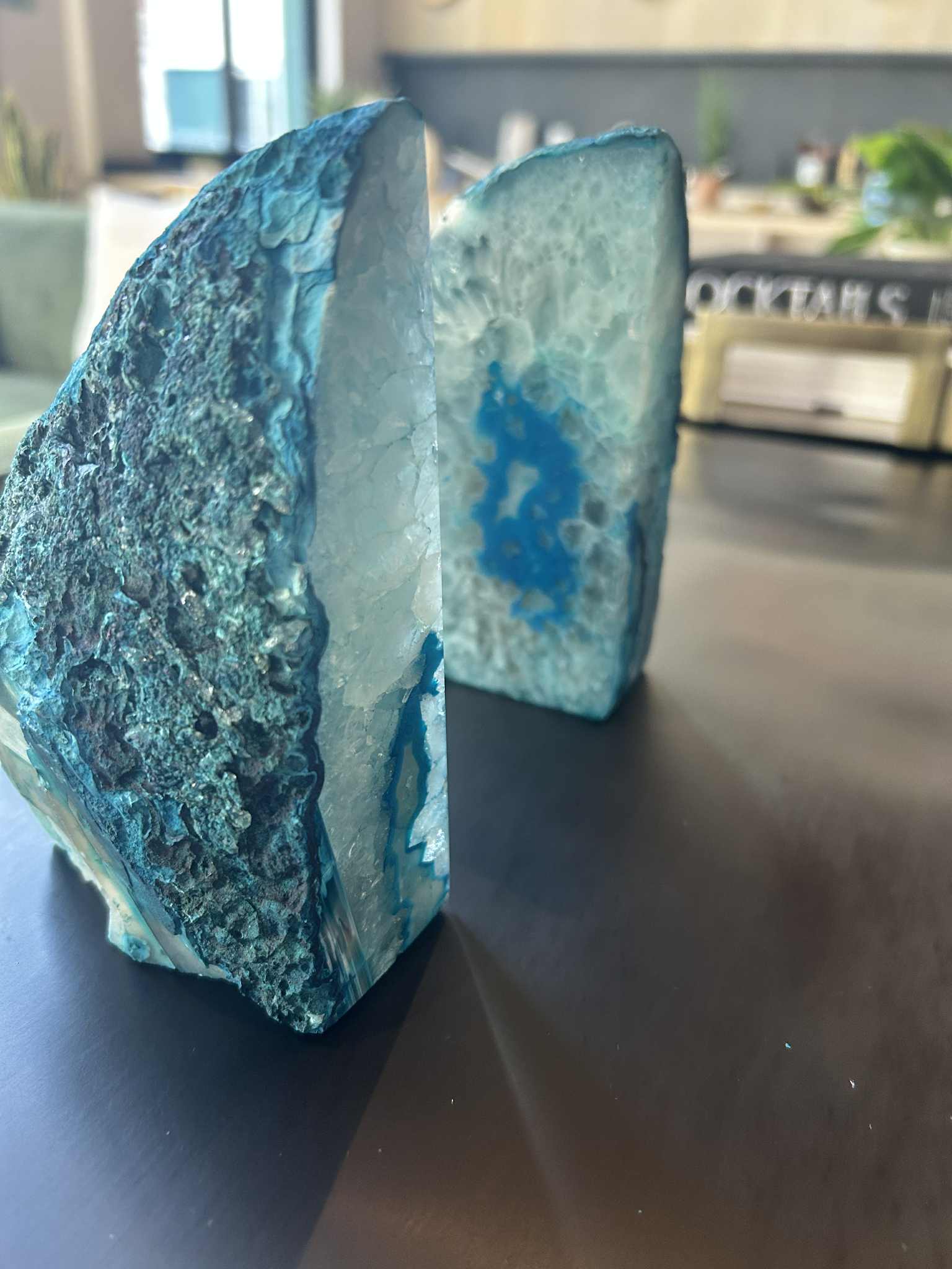 Blue Agate Geode Bookends