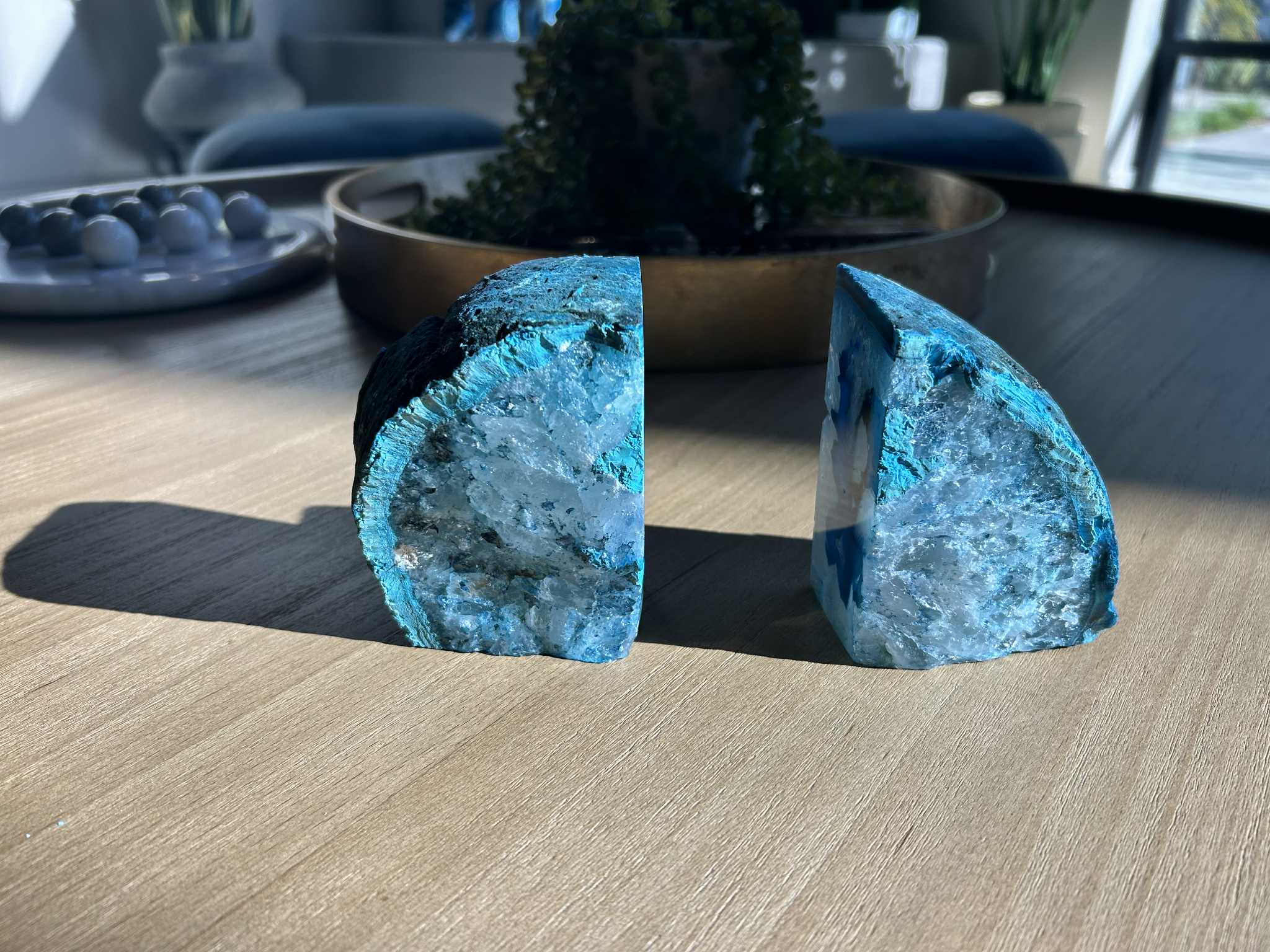Blue Agate Geode Bookends