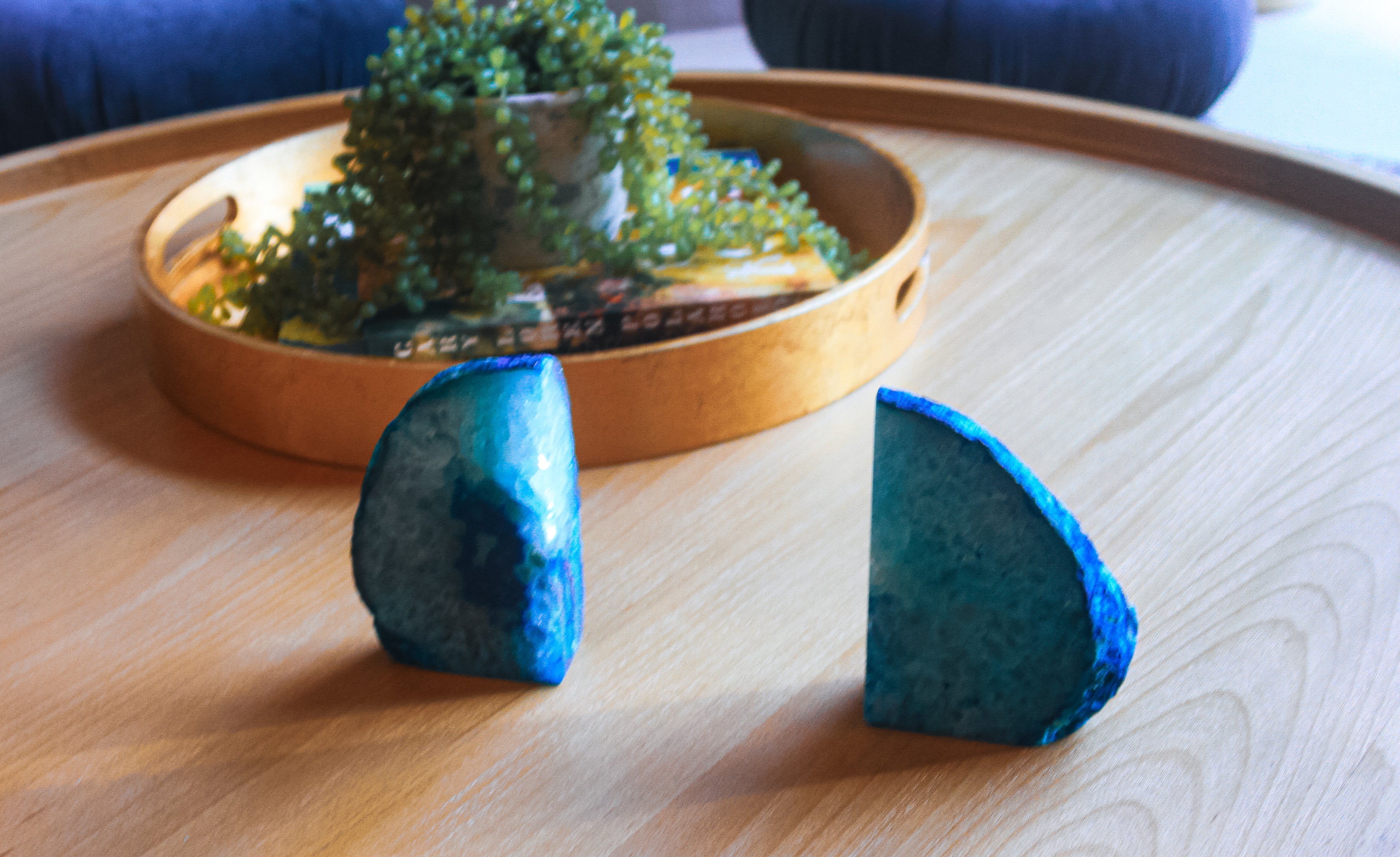 Blue Agate Geode Bookends