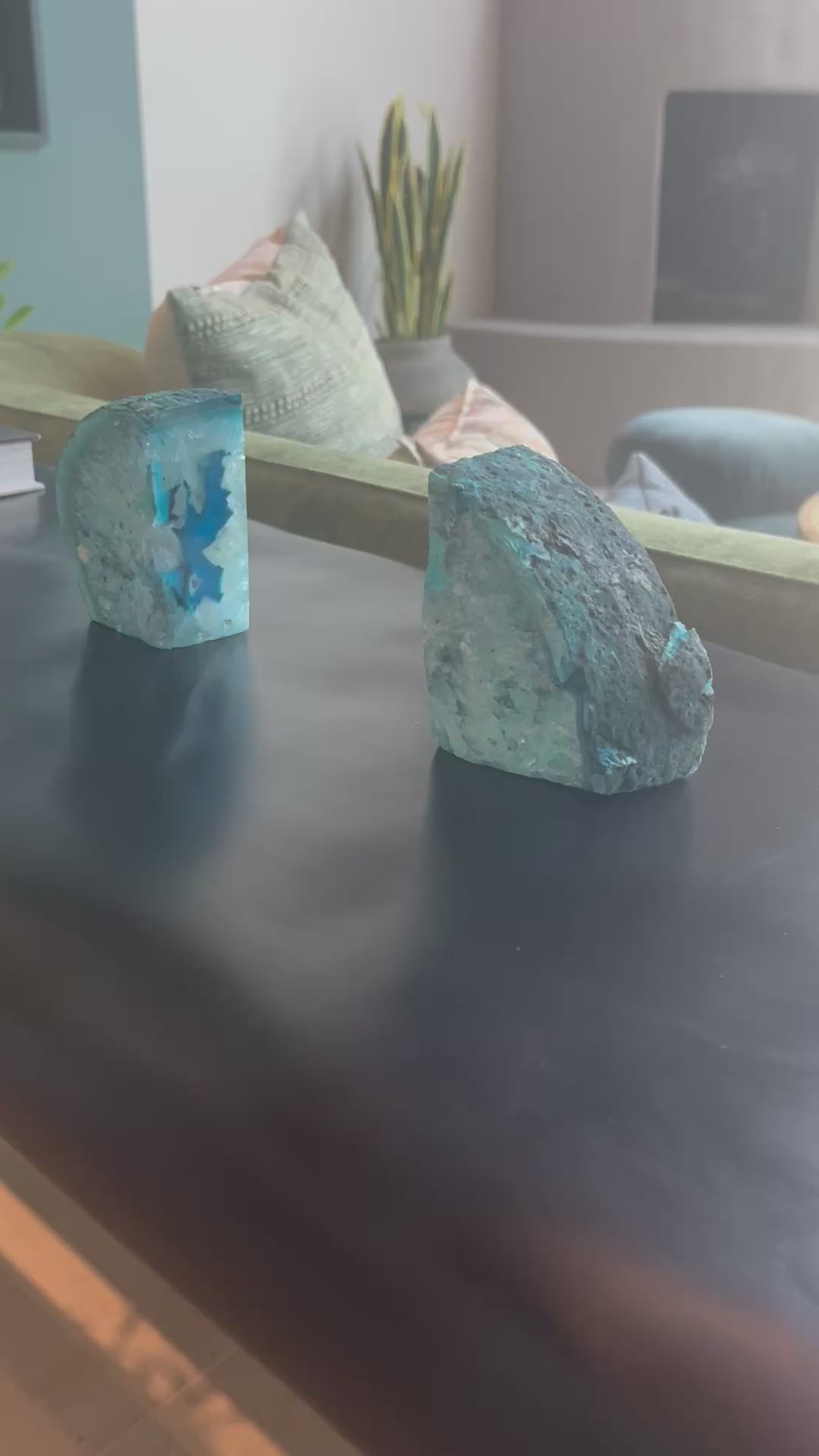 Blue Agate Geode Bookends
