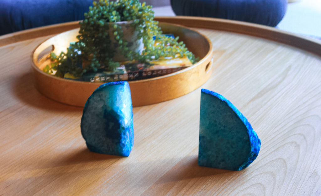 Blue Agate Geode Bookends