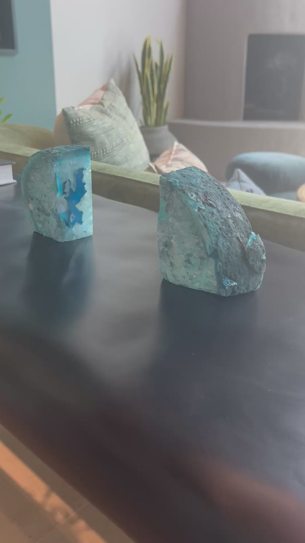 Blue Agate Geode Bookends